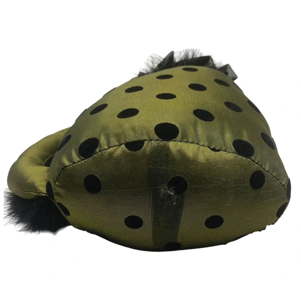 Halloween Cat Doorstop Weighted Plush Black Feather Decor Olive Green Polka Dot